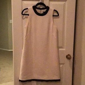 J Crew cream dress with black ruffle trim. Size 4.